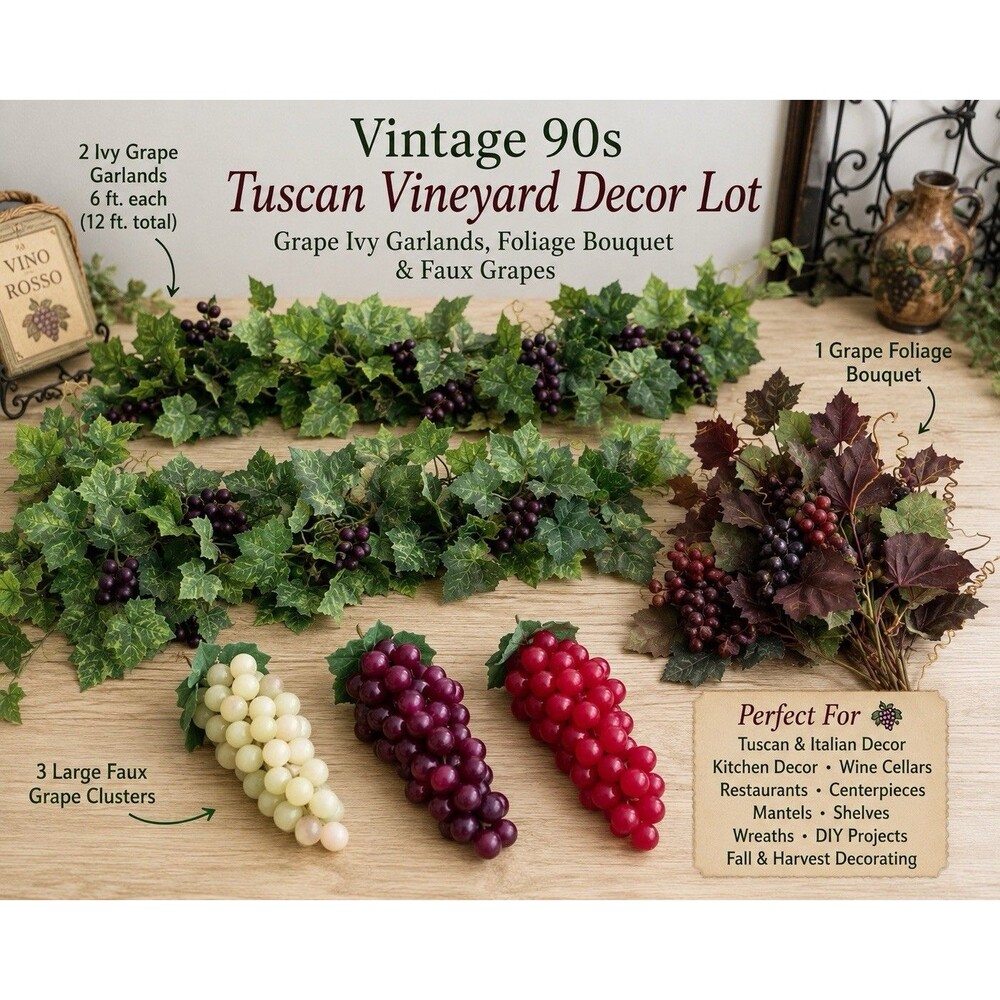 Vintage 90s Tuscan Vineyard Grapes Garland Large Lot Italian Villa Kitchen Decor